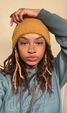 Calico Locs, Dyed Short Locs Black Women, Half Dyed Locs Black Women, Dyed Loc Inspiration, Locs With Highlights, Dreadlocks Dyed Black Women, Locs And Baseball Caps, Fall Dreadlock Colors Black Women, Dyed Dreads