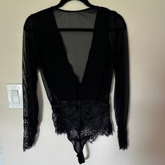 Blackbody Black Blouse - M Black Lace Bodysuit, Black Lace Blouse, Bodysuit Black, Knee High Leather Boots, Black Bodysuit, Lace Blouse, Black Blouse, Black Lace, Leather Boots