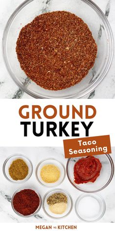 ground turkey and taco seasoning in bowls