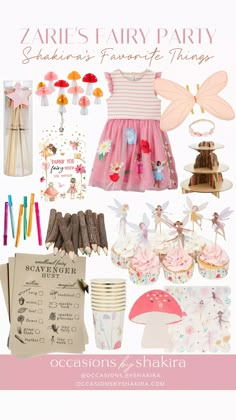 an assortment of items for a fairy party