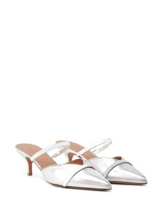 Malone Souliers Frankie 45mm Metallic Mules - Farfetch Malone Souliers, Suede Mules, Silver Heels, Silver Shoes, Leather Mules, Metallic Leather, Mule Clogs, Kitten Heels, Fashion Branding