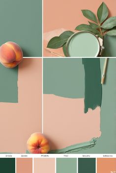 peaches and green paint are on the walls in this color swatches palettes