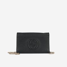 Introducing the Gucci Soho Wallet on Chain (WOC), crafted from black Taurillon leather and the iconic GG logo, featuring a removable chain for crossbody wear. Wear it on your shoulder, carry it by hand as a small clutch, or use it as a wallet. Immerse yourself in the fusion of heritage and modernity with this stylish and versatile accessory that pays homage to the timeless allure of Gucci's iconic pieces. SPL Exterior Black Taurillon leather Iconic GG Logo Silver hardware Magnetic closure Remova Gucci Soho, Gg Logo, Wallet On Chain, Small Clutch, Dior Shoes, White Mark, Timeless Handbag, Exclusive Bag, Chanel Handbags