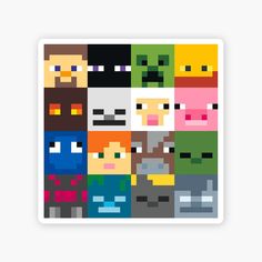 an image of pixel art sticker with many different faces and colors on it's face