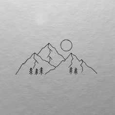 a drawing of mountains with trees on them