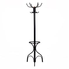 a coat rack with two coats hanging from it's sides and three hooks on each side