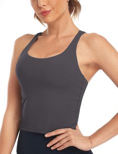 PRICES MAY VARY. Specifically designed for the A-D cups people and intended for medium to high impact activities Appropriate length provides more coverage, perfect with high waisted leggings Wireless sports bra, removable pads provide flexibility Cross back shows female's elegance and beauty Soft fabric, four-way stretch, breathable and sweat-wicking This HeyNuts Zeal Bra, using the same fabric with our essential leggings. Buttery soft material on your body feels smooth and silky, offering all d Sorority Rush Outfits, Rush Outfits, Wireless Sports Bra, Tank Top Bras, Sport Tank Tops, Yoga Bra, Long Crop Top, Black Sports Bra, Workout Tanks