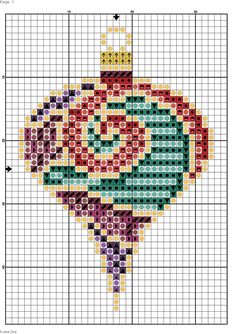 a cross - stitch christmas ornament is shown in red, green and yellow