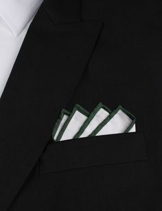 White Cotton Pocket Square with Dark Green Border | Suit Handkerchiefs | Melbourne Australia | 4 Point Fold | Mens Accessories | OTAA.COM Suit Handkerchief, Black Shirt Outfits, White Pocket Square, Mens Fashion Casual Spring, Mens Fashion Editorial, Mens Fashion Casual Winter, Green Border, Mens Fashion Photography, Mens Spring Fashion