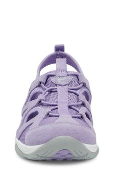 Perfect for outdoor activities, this sporty sneaker constructed with suede paneling and cutout details is fitted with a cushioned footbed and rubber sole. 1" platform Removable, cushioned insole with arch support Leather and textile upper/textile lining/rubber sole Imported Breathable Nylon Sneakers For Walking, Athleisure Sneakers For Walking With Arch Support, Synthetic Sneakers With Arch Support For Walking, Sporty Walking Shoes With Removable Insole For Light Sports, Ventilated Round Toe Sneakers For Outdoor Activities, Suede Walking Shoes With Vibram Sole For Sports, Synthetic Walking Shoes With Vibram Sole For Light Sports, Sporty Suede Walking Shoes With Vibram Sole, Sporty Sneakers With Removable Insole For Walking