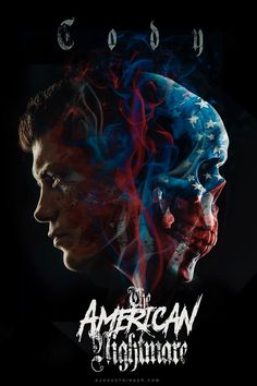 an american horror movie poster with a man's face painted red and blue