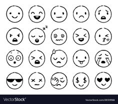 various emoticions drawn in black ink on white paper royalty illustration