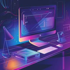 a computer monitor sitting on top of a desk next to a keyboard and mouse in front of a monitor