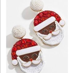 Celebrate Christmas With These Adorable Santa Earrings! Santa Earrings, Picture Ornaments, Santa Claus Is Coming To Town, Black Santa, Beaded Drop Earrings, Holiday Earring, Holiday Jewelry, Christmas Earrings, Christmas Jewelry