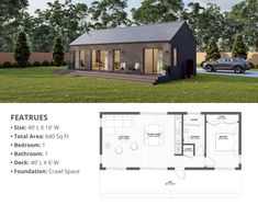 the floor plan for a tiny house with an attached garage