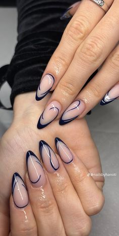 French Nails With Design Almond, Blue French Nails With Design, Beige And Blue Nails, Beige French Tip, Classy Autumn Nails, French Nails With Design, Fun French Nails, Acrylic Nail Designs Classy, Nails With Design