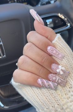 Long Acrylic Nail Designs, Winter Nails Acrylic, Girly Acrylic Nails, Cute Acrylic Nail Designs, Waste Of Time, Acrylic Nails Coffin Pink, Unique Acrylic Nails, Long Square Acrylic Nails, Bling Acrylic Nails