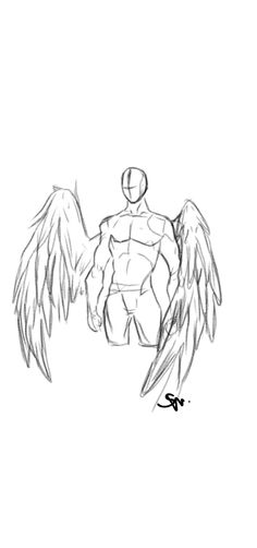 a drawing of an angel with wings