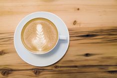 a cappuccino with a leaf drawn on it