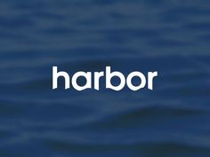 the harbor logo is shown in white on a dark blue background with wavy water behind it