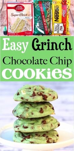 christmas crunch cookies are stacked on top of each other in front of some candy bars