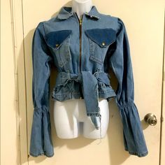 New Never Wornarm Length Is Too Long For Me Arm Length.31in Pit To Pit 21in (Flat) Red Denim Jacket, Denim Duster, Long Denim Jacket, Studded Denim Jacket, Tencel Denim, Custom Denim Jacket, White Jean Jacket, Distressed Jean Jacket, Studded Denim