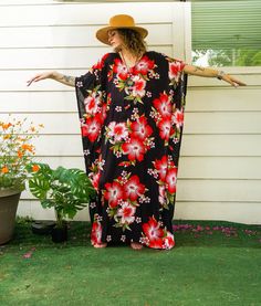 Embrace the essence of summer with our Hibiscus Floral Boho Kaftan Dress. This handmade kaftan, ideal for beachwear, loungewear, and as a swimsuit cover-up, captures the tropical Hawaiian vibe. Crafted from premium rayon, it promises comfort and style in equal measure.  Features ‣ Boho/Hippie/Hawaiian/Beach/Tropical Theme: Perfect for a relaxed, stylish look suitable for various occasions. ‣ Loose Fit: Designed to provide maximum comfort with a relaxed fit. ‣ Adjustable Rope: Features an adjustable rope around the waist to customize the fit. ‣ One Size Fits Most: Suitable for US Women's sizes M-3XL, offering versatility and comfort. ‣ Premium Rayon Fabric: Breathable and comfy for all-day wear. Generous Measurements: ‣ Bust: Fits 60"-90" ‣ Length of Dress: 55" ‣ Width of Dress: 45" ‣ Ident Red Tropical Print Dress For Beach, Red Tropical Print Dress For The Beach, Red Tropical Maxi Dress For Beach Season, Red Floral Print Kimono For The Beach, Beachwear Floral Print Maxi Dress In Free Size, Free Size Floral Print Maxi Dress For Beachwear, Tropical Red Beach Dress, Red Summer Kimono For Vacation, Red Tropical Style Beach Cover-up Dress