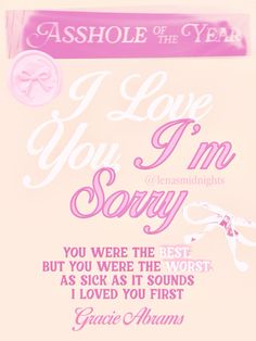 i love you, i'm sorry poster with pink ribbon and bow on it