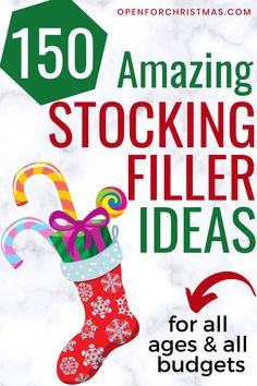 an ad for stocking filler ideas with christmas stockings and candy canes on it