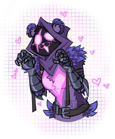 a drawing of a bear dressed in armor and holding a pink heart with two hands