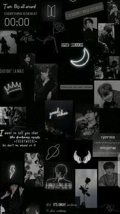 black and white collage with many different pictures on it's side, including the words