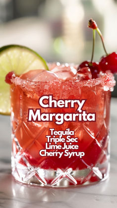 Cherry Margarita Cherry Tequila Drinks, Cherry Vodka Sour Recipe, Margaritas Recipes, Cherry Cocktails, Tipsy Bartender Recipes, Cherry Margarita, Mixed Drink Recipes