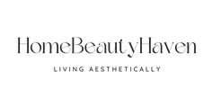 the logo for home beauty haven living aesthetically, with black and white lettering on a white background