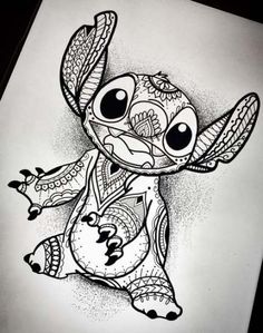 a black and white drawing of a cartoon character