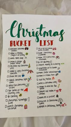 a christmas bucket list is shown on a sheet of paper