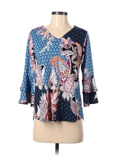 New Directions 3/4 Sleeve Blouse Size: P Tops - used. 95% Polyester, 5% Spandex | New Directions 3/4 Sleeve Blouse: Blue Tops - Size P Blue Printed Half Sleeve Blouse, Blue Half Sleeve Printed Blouse, Blue Printed Blouse With 3/4 Sleeves, Multicolor Relaxed Fit Top With 3/4 Sleeves, Summer Tops With Paisley Print And 3/4 Sleeves, Blue 3/4 Sleeve Printed Blouse, Blue Stretch Top With 3/4 Sleeves, Blue Paisley Print Button-up Top, Paisley Print 3/4 Sleeve Summer Top