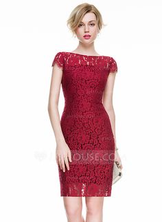 [AU$ 123.00] Sheath/Column Scoop Neck Knee-Length Lace Cocktail Dress (016083916) Lace Asoebi, Sensual Dress, Charlotte Crosby, Cocktail Dresses With Sleeves, Cheap Cocktail Dresses, V Neck Cocktail Dress, Long Cocktail Dress, Lace Cocktail Dress, Prom Dresses Gowns