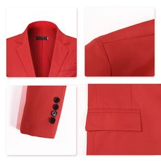 [Size Chart] [Material & Care] 70% Polyester +?30% Cotton Four season weight; Machine wash cold separately / warm iron / hang dry. [Style & Design] One-button closure, Long sleeves,Two front flap pockets.Single welt pocket at left chest is only for design.Tailored-fit sport coat featuring dual side vents, notched lapel and little shiny fabric makes you standout among the crowds. [Package] 1*Blazer Red Blazer With Suit Collar Buttons, Red Business Casual Outerwear For Spring, Red Suit Collar Outerwear For Business, Red Business Outerwear With Suit Collar, Red Outerwear With Suit Collar For Business, Red Single Breasted Outerwear With Suit Collar, Red Single Breasted Blazer For Business Casual, Red Single Breasted Button-up Blazer, Red Single-breasted Outerwear With Suit Collar