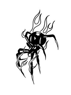 a black and white drawing of a scorpion with flames on it's back legs