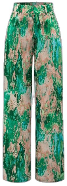 Marble Print, Color Khaki, Unique Colors, Leg Pants, Full Length, Loose Fitting, Marble