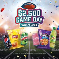 an advertisement for the $ 2, 500 game day sweeps is shown in this image