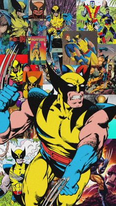 a collage of comic characters including wolverine