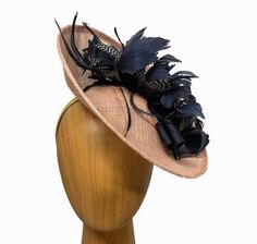 pink peach and navy fascinator. Catie - Fascinated by Hats % Chic Fascinator With Feathers For Races, Chic Fascinator With Feathers For Royal Ascot, Navy Fascinator, Hats And Fascinators, Church Dress, Head Pieces, Kentucky Derby Hats, Bonnet Hat, Designer Hats