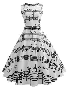 Color: 007 Dress, Size: S Vestidos Pin Up, 1950s Music, Retro Stage, Vintage Party Dresses, 파티 드레스, Retro Vintage Dresses, Standard Dress, Printed Summer Dresses, Musical Notes