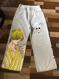 #onepiece #onepieceanime #sanji #sanjivinsmoke #denim #handpainted #painted #custompants #animedrawing #animeicons Sanji Outfit, Denim Diy Clothes, Nerd Fashion, Image Swag, Anime Inspired Outfits