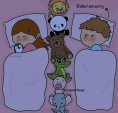 the children are sleeping in bed with their stuffed animals