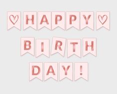 pink happy birthday banner with hearts