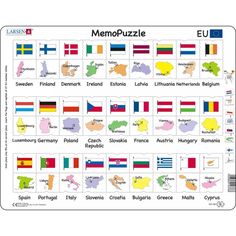 the flags of europe and their countries are shown in this puzzle board game, which is also