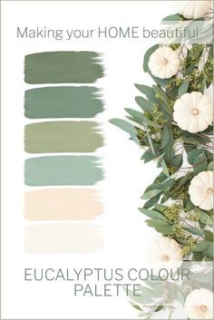 the color scheme for eucalyptusplus and white flowers