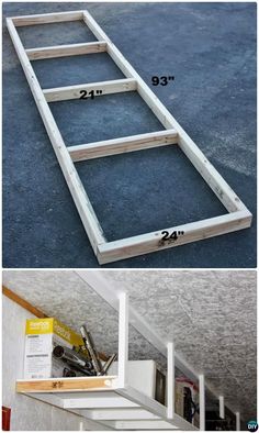 two pictures showing how to build a loft bed